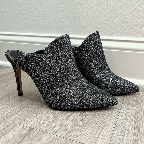 Gianni Bini Agnissa Black Glitter Scalloped Closed Toe Mule Heels Size 9.5 - Picture 3 of 10